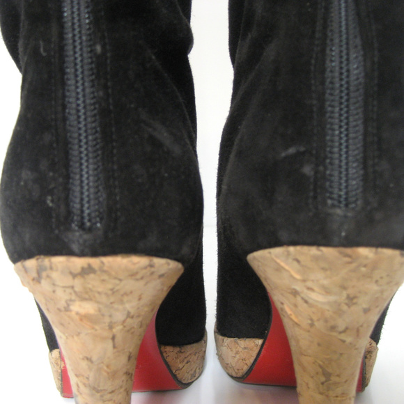 CHRISTIAN LOUBOUTIN Black Suede & Cork Boot Sz 38 - Picture 6 of 8
